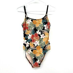 New Hurley Black Floral One Piece Open Back Swimsuit Womens Size XS